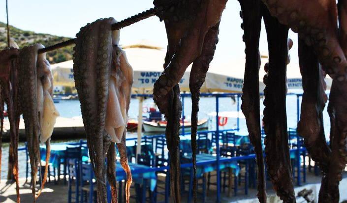 Agia-Kiriaki-Grčka, hobotnice se suše na suncu